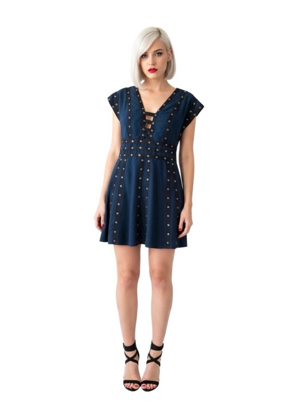 Zac Posen for Target 18W Y2K Navy Black Snap Fit & Flare Plus Mini Dress